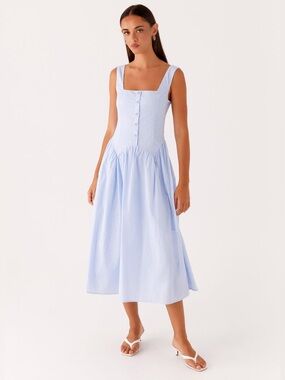 NWT Peppermayo Kalina Blue Stripe Midi Dress L